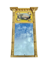Load image into Gallery viewer, 19th C Antique Federal Period Gold Tabernacle Mirror W/ Eglomise Painted Panel
