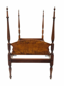 18th C Antique Pair Of Federal Period Tiger Maple Twin Beds