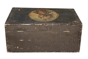 19th C Antique Folk Art Painted Document Box Depicting Native American War Chief