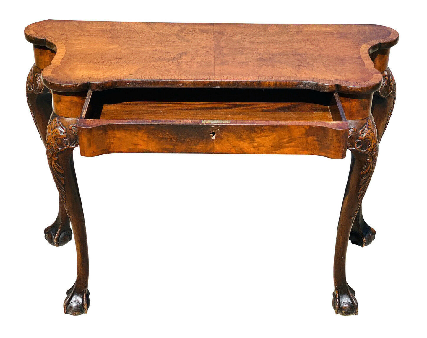 19TH C ANTIQUE CHIPPENDALE WALNUT BALL & CLAW CONSOLE TABLE / SERVER