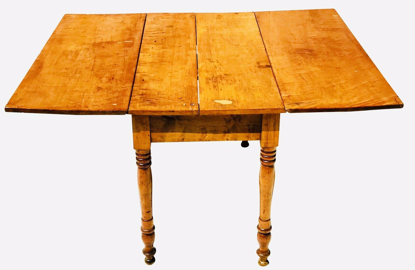 19TH C SHERATON PERIOD ANTIQUE TIGER MAPLE COUNTRY PRIMITIVE DROP LEAF TABLE