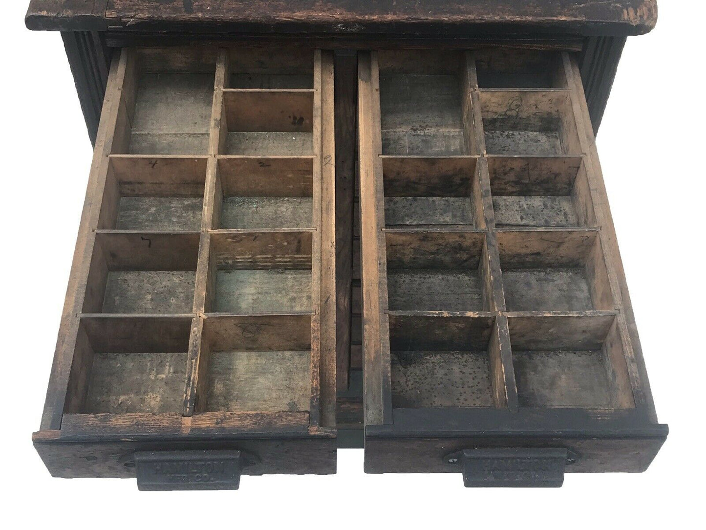 19TH C VICTORIAN INDUSTRIAL OAK HAMILTON MFG CO TYPE MAKERS FILE / CABINET