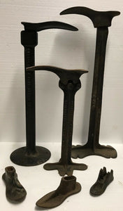 19TH C. CAST IRON COBBLERS ANVIL AND MULTIPLE IRON FORMS LOT