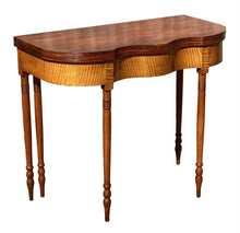 Load image into Gallery viewer, 19th C Antique New England Sheraton Cherry &amp; Tiger Maple Serpentine Card Table