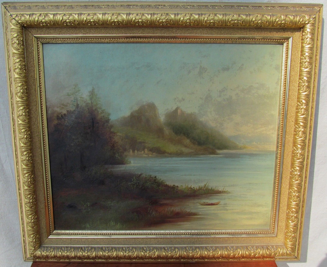 LATE 19TH CT OIL ON CANVAS MAINE SHORELINE PAINTING IN FROST & ADAMS FRAME