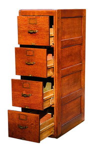 20TH C ANTIQUE ARTS & CRAFTS LIBRARY BUREAU 4 DRAWER TIGER OAK FILE CABINET