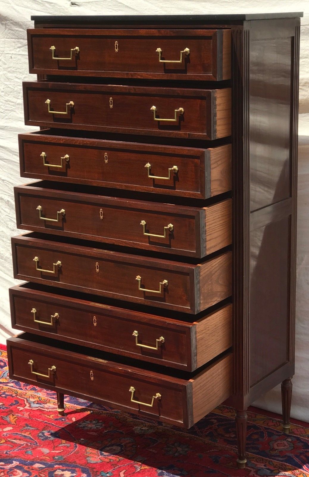 RARE FINE FRENCH DIRECTOIRE STYLED 7 DRAWER MARBLE TOPPED TALL CHEST-PRICE CUT!