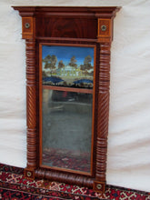 Load image into Gallery viewer, FEDERAL PERIOD REVERSE PAINTED DECORATIVE MIRROR IN CARVED MAHOGANY FRAME