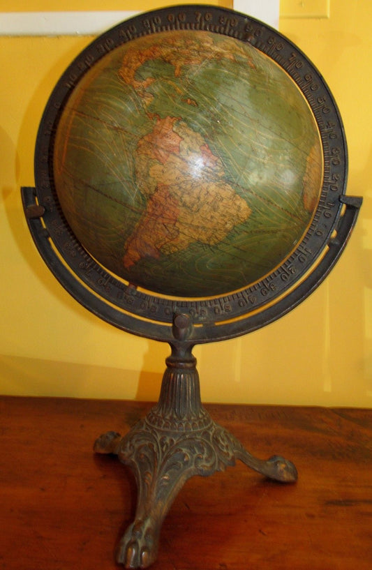 ANTIQUE W & AK JOHNSON 8" TERRESTRIAL GLOBE ON ORIGINAL STAND