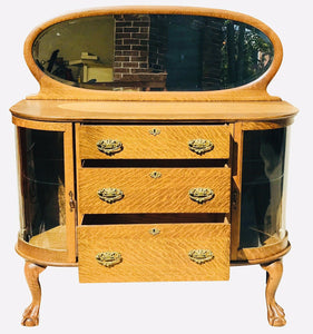 19TH C ANTIQUE VICTORIAN TIGER OAK LARKIN SERVER / SIDEBOARD ~ CLEAN