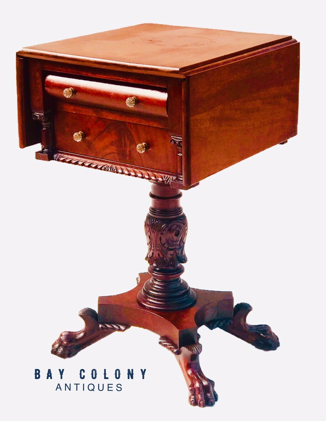 19TH C ANTIQUE CLASSICAL MAHOGANY WORK TABLE / NIGHT STAND