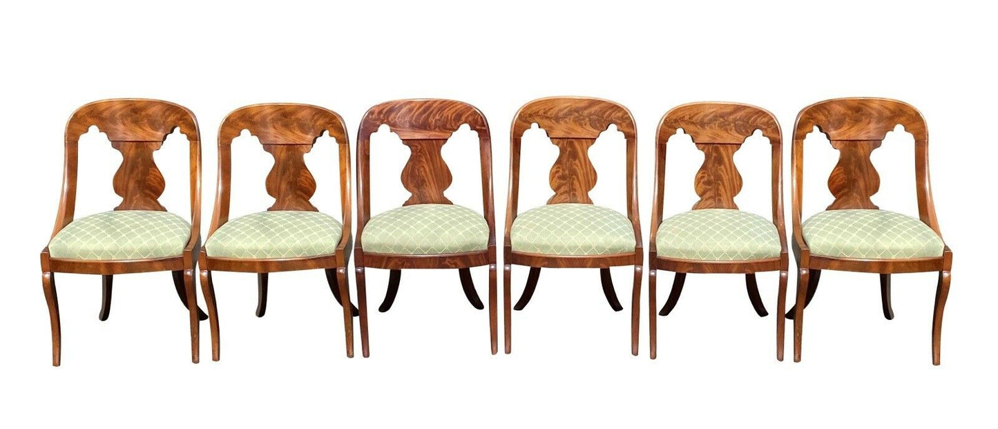 19th C Antique Boston Classical Mahogany Set of 6 Girandole Chairs