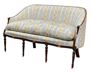 20th C Antique Sheraton Mahogany Sofa W/ Reeded Legs & Conch Shell Inlay
