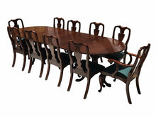 Load image into Gallery viewer, 20TH C HENKEL HARRIS DOUBLE PEDESTAL DINING SET ~ BANQUET TABLE &amp; 10 CHAIRS