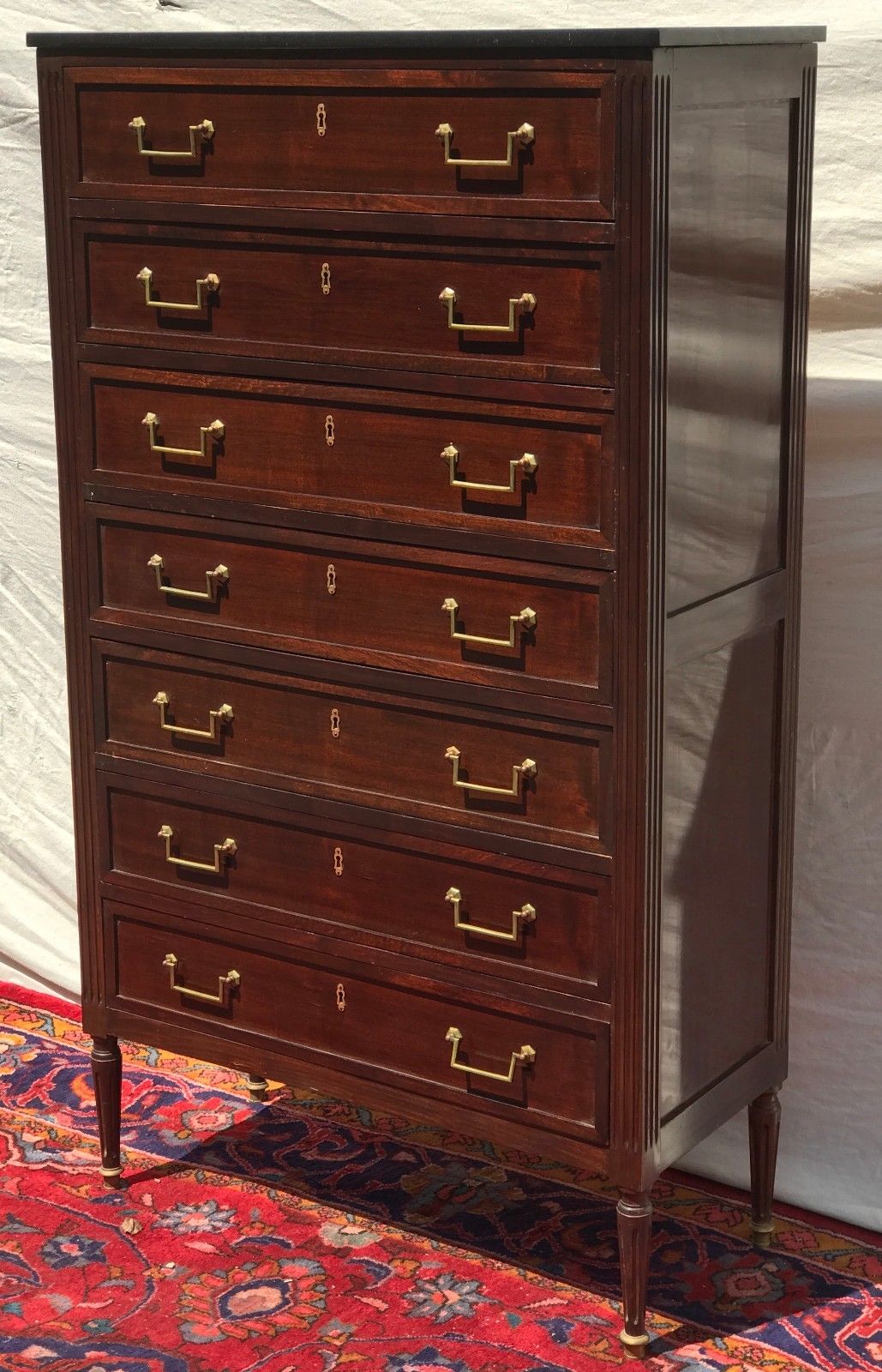 RARE FINE FRENCH DIRECTOIRE STYLED 7 DRAWER MARBLE TOPPED TALL CHEST-PRICE CUT!