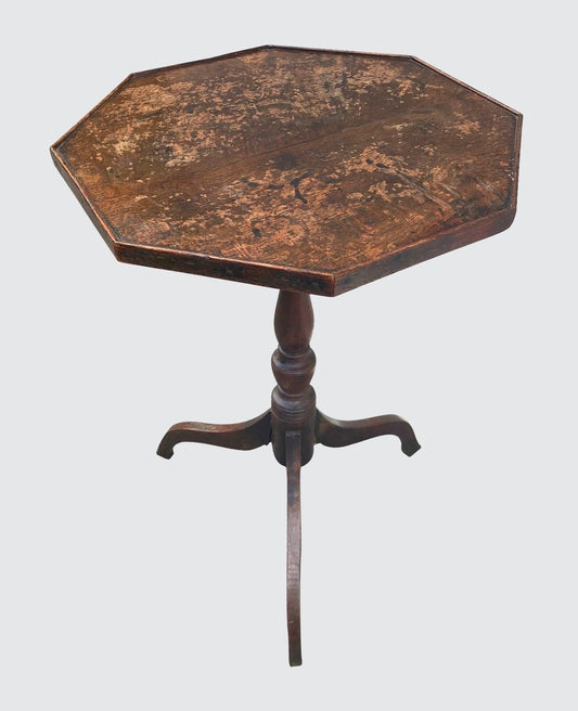 EARLY 19TH C GEORGE III OCTAGONAL YEW WOOD CANDLE STAND IN ORIGINAL SURFACE