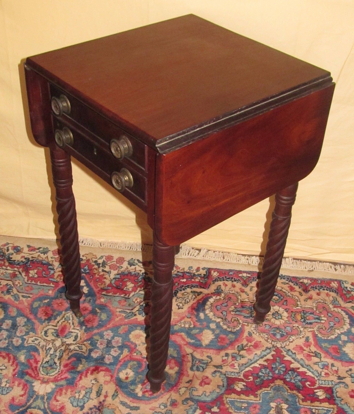 FINE SHERATON PERIOD DIMINUTIVE SALEM MASSACHUSETTS MAHOGANY WORK TABLE-ORIGINAL