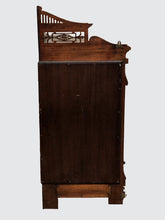 Load image into Gallery viewer, 19TH C. VICTORIAN WALNUT HANGING CORNER CABINET W/ FRETWORK GALLERY &amp; GLASS DOOR