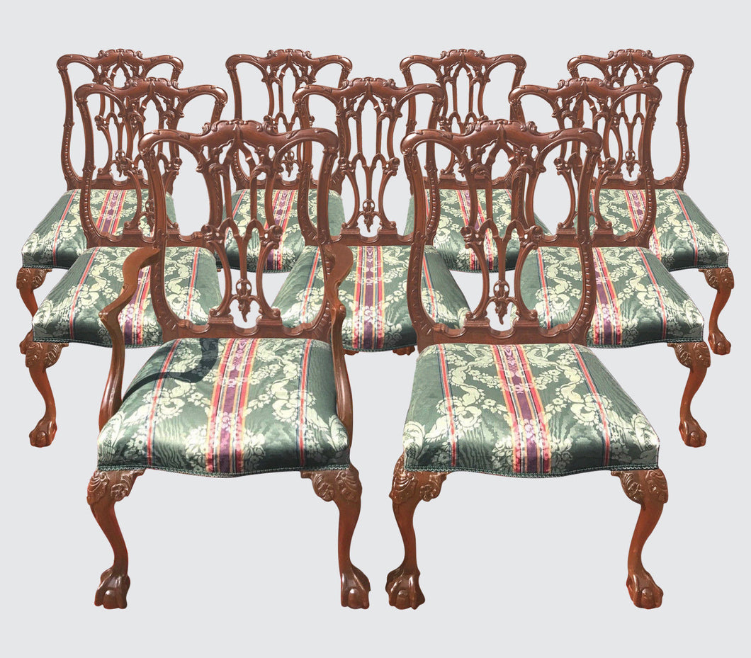 SET OF 8 ANTIQUE CHINESE CHIPPENDALE HIGHLY CARVED MAHOGANY DINING ROOM CHAIRS