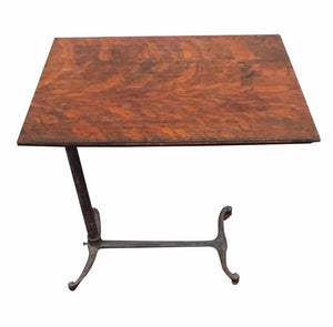 VICTORIAN OAK ADJUSTABLE WRITING TABLE WITH DECORATIVE CAST IRON BASE