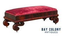 Load image into Gallery viewer, 19th C Antique American Empire Mahogany Vanity Bench W/ Red Velvet Seat