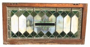 19TH C ANTIQUE STAINED GLASS ARCHITECTURAL TRANSOM WINDOW