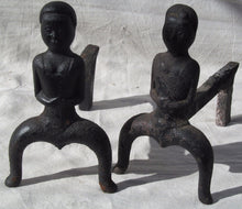 Load image into Gallery viewer, 18TH CENTURY PUDDLE CAST FEMALE FORM ANDIRONS ATTRIBUTED TO JOSEPH WEBB BOSTON