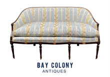 Load image into Gallery viewer, 20th C Antique Sheraton Mahogany Sofa W/ Reeded Legs &amp; Conch Shell Inlay