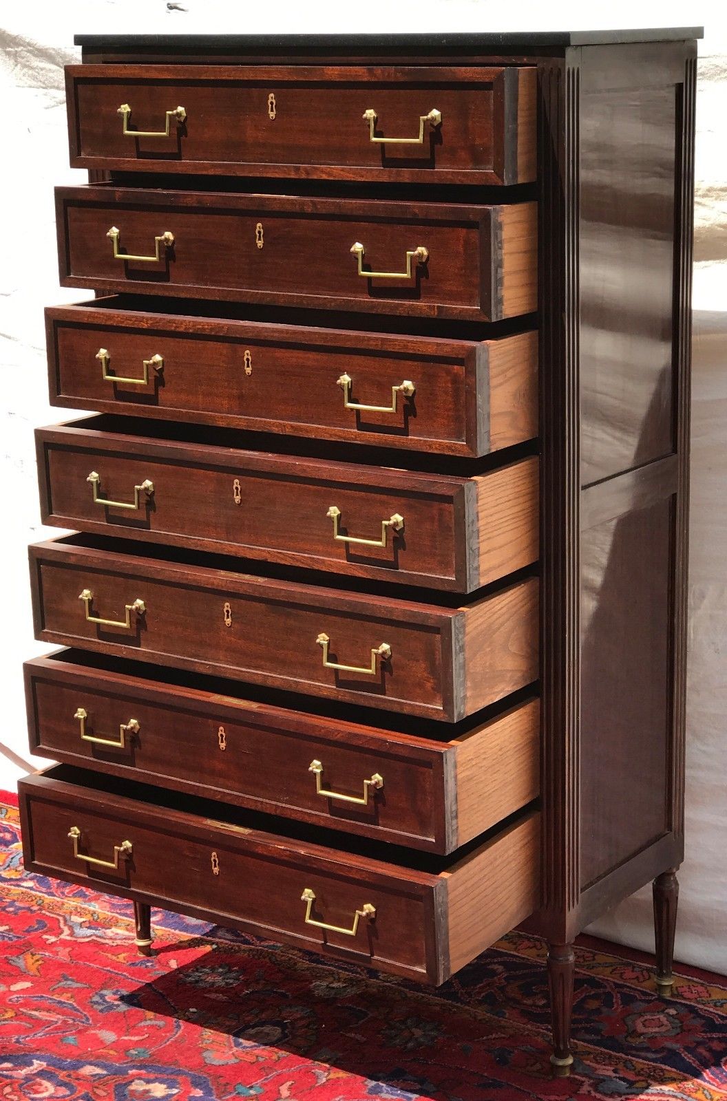 RARE FINE FRENCH DIRECTOIRE STYLED 7 DRAWER MARBLE TOPPED TALL CHEST-PRICE CUT!