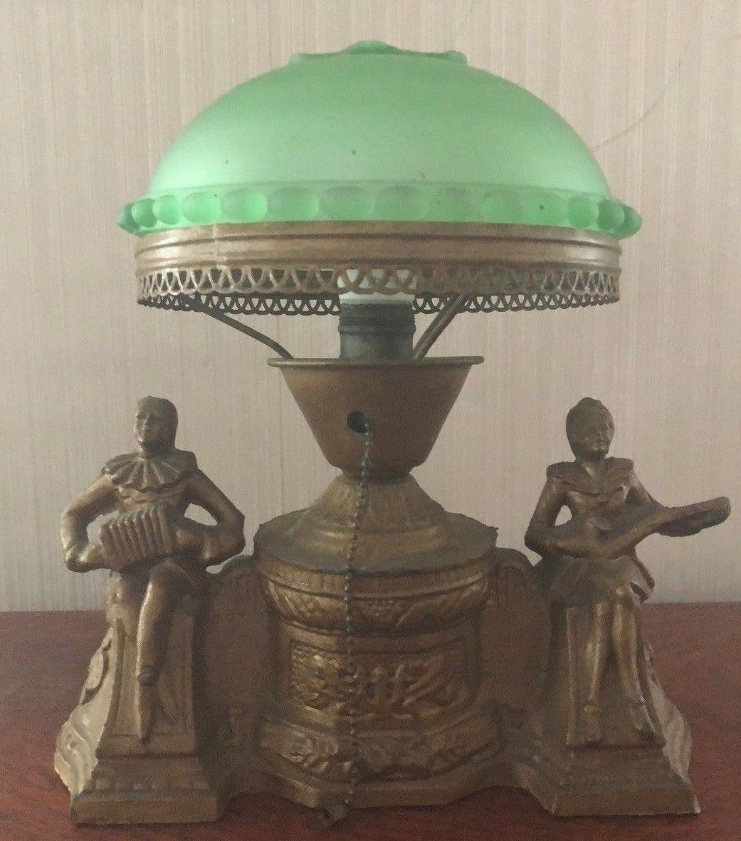FRANK ART TABLE LAMP WITH GREEN GLASS DOMED SHADE
