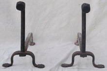 Load image into Gallery viewer, 18TH CENTURY WROUGHT IRON GOOSE NECK PENNY &amp; COMPASS FOOTED ANDIRONS