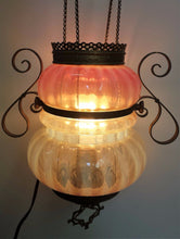 Load image into Gallery viewer, VICTORIAN OPALESCENT GLASS HANGING LANTERN LAMP ON TROLLEY CHAIN