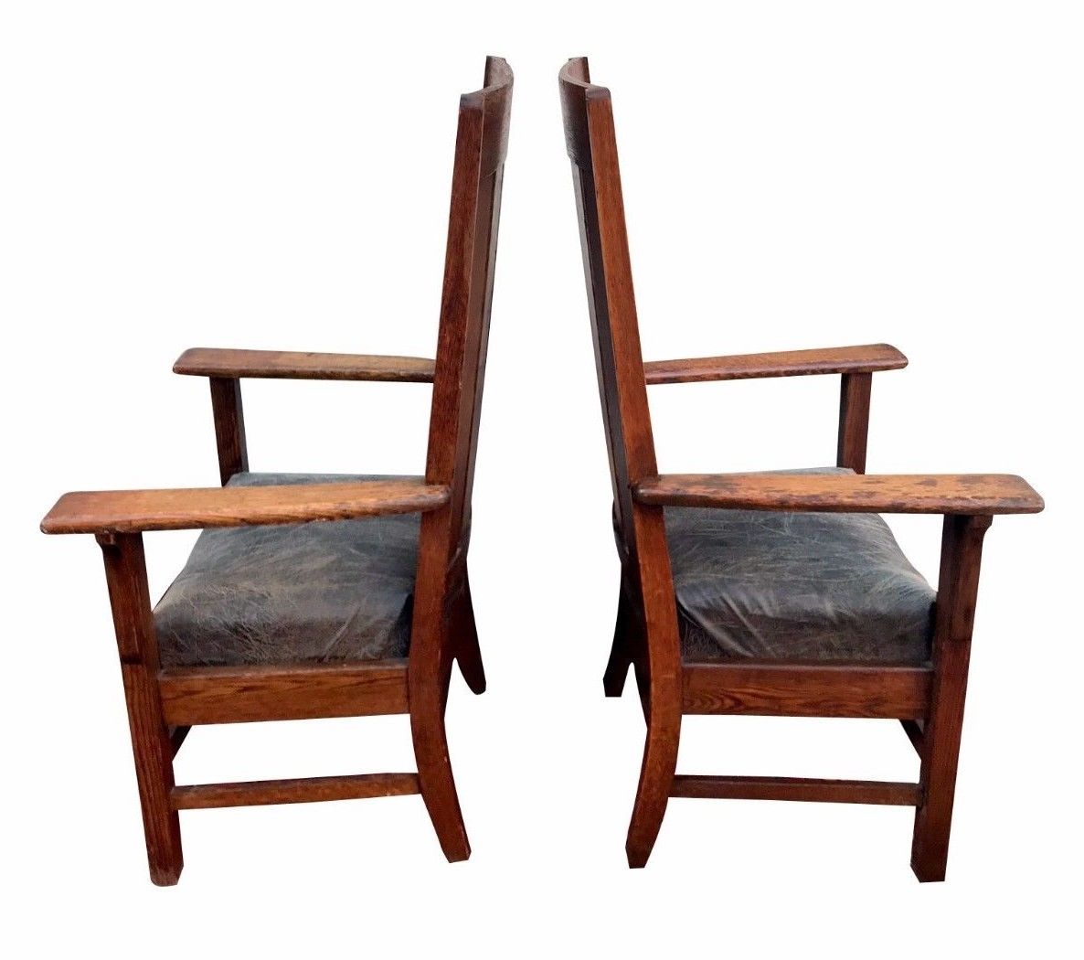 PAIR OF ANTIQUE ARTS & CRAFTS MISSION OAK BILLIARDS CHAIRS