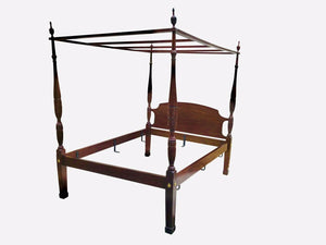 20TH C HENKEL HARRIS QUEEN SIZE MAHOGANY RICE CARVED PLANTATION TESTER BED