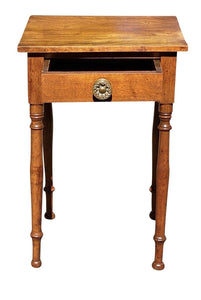 19th C Antique Sheraton New Hampshire Flame Birch Worktable / Nightstand