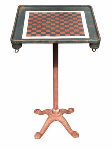 19TH C ANTIQUE VICTORIAN CAST IRON CHECKERBOARD TOP GAME TABLE