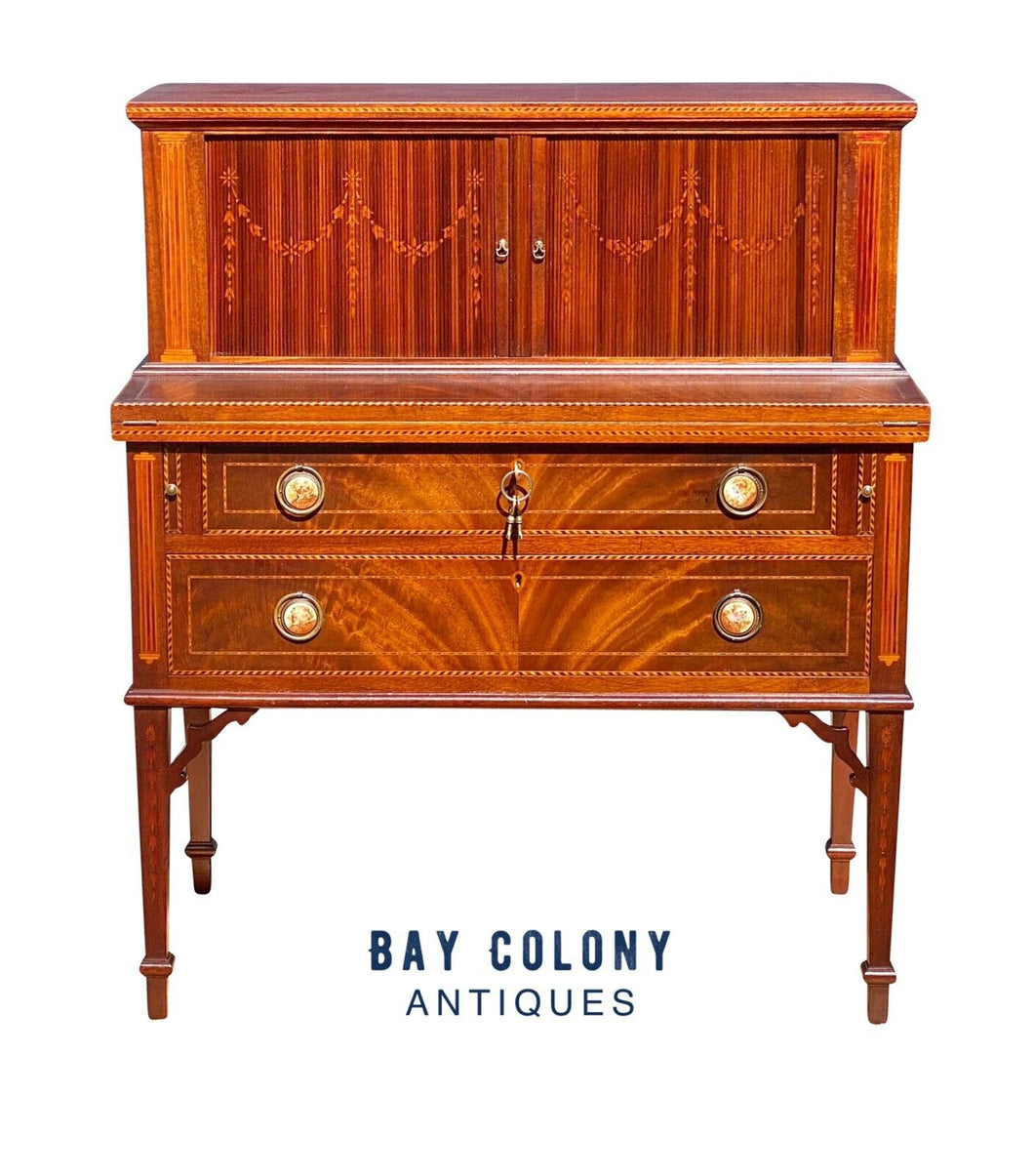 20th C Federal Antique Style Mahogany Tambour Ladies Desk - Seymour Reproduction