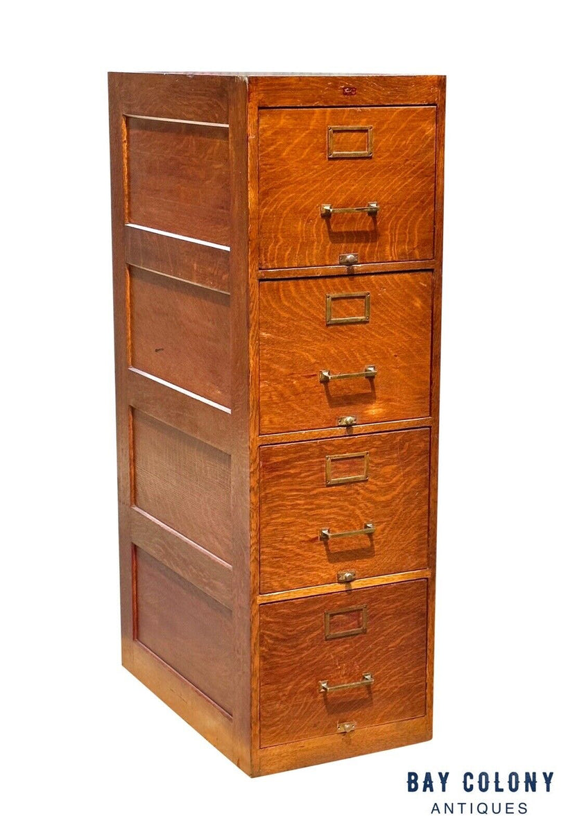 Antique Oak 4 Drawer Wood File Cabinet - Weis Furniture Company – Bay ...