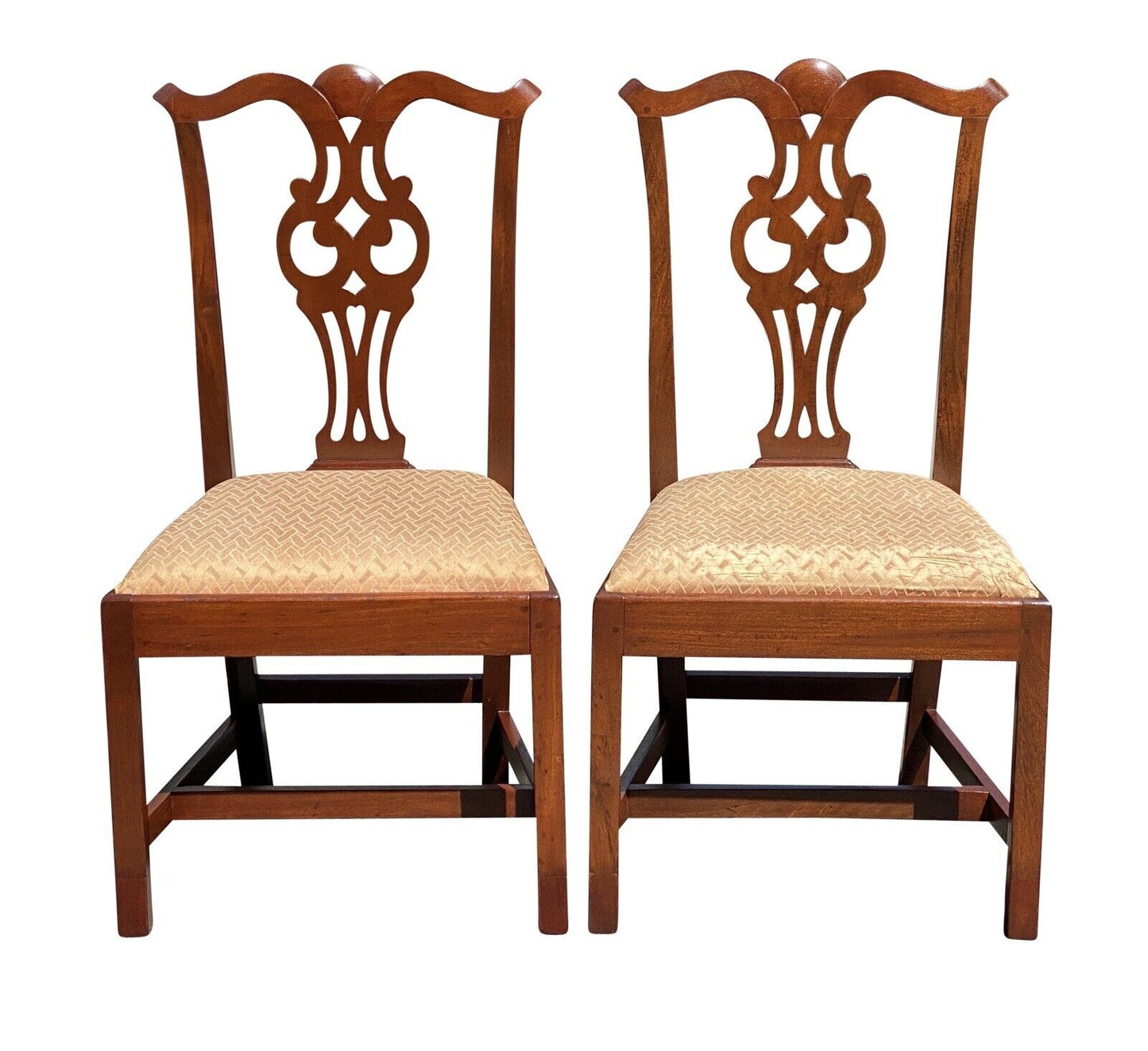 18th C Antique Pair of Salem Ma Chippendale Chairs - Heart & Diamond Design