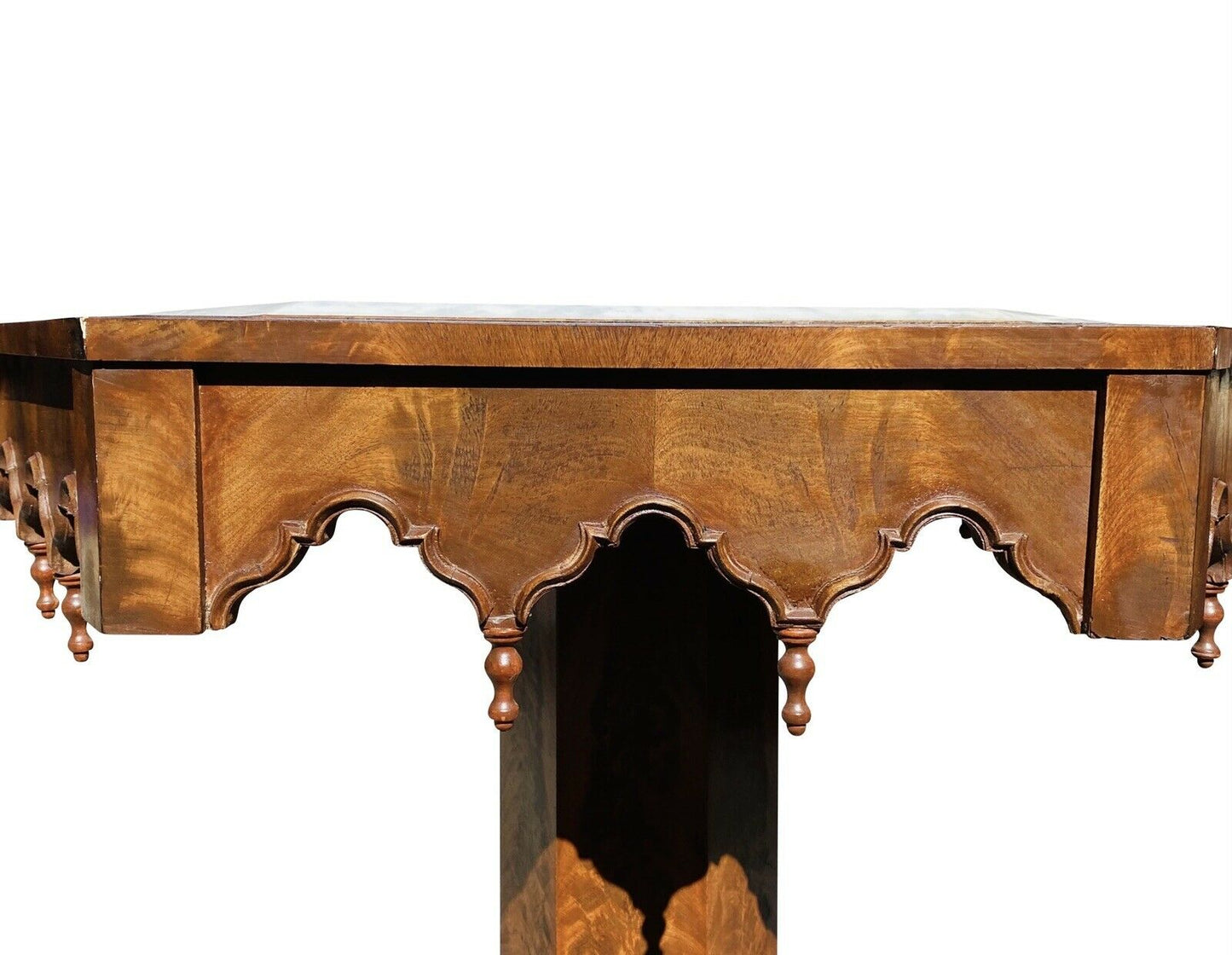 19TH C ANTIQUE SOUTHERN US MAHOGANY GOTHIC PARLOR TABLE WITH INSET MARBLE TOP