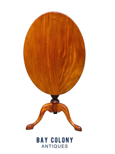 20th C Queen Anne Antique Style Oval Pecan Tilt Top Table