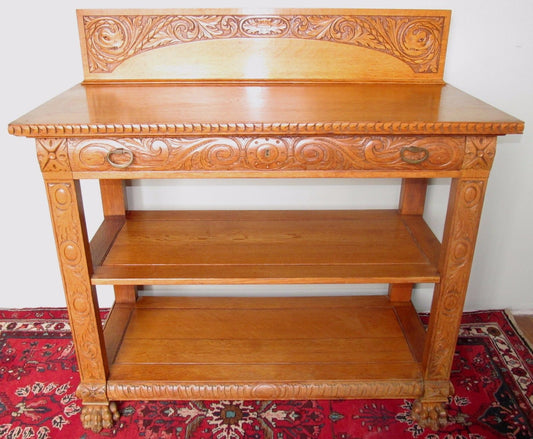 FINELY CARVED VICTORIAN QUARTERED OAK SIDEBOARD-PROFESSIONALLY REFINISHED-A1