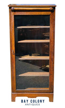 Load image into Gallery viewer, 19TH C ANTIQUE VICTORIAN TIGER OAK SINGLE DOOR BOOKCASE / CHINA CABINET