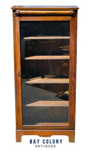 19TH C ANTIQUE VICTORIAN TIGER OAK SINGLE DOOR BOOKCASE / CHINA CABINET