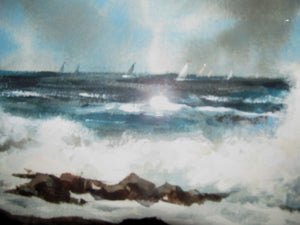 ANTIQUE SEASCAPE WATER COLOR BY JOHN SANTORO-EXCELLENT QUALITY WORK