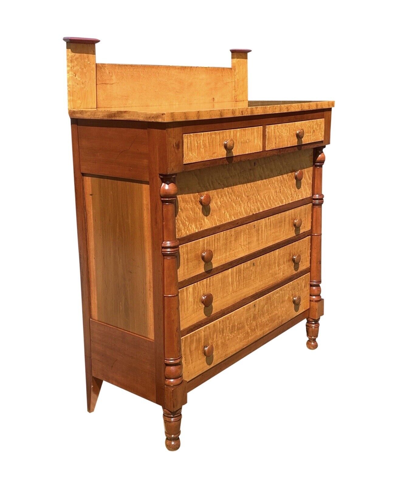Early 19th Century Federal Birds Eye Maple Chest of Drawers With Cherry & Poplar