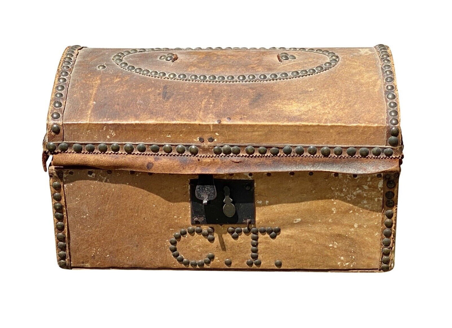 19th C Antique Boston Nathan Neat Hide Covered Stagecoach Box / Trunk