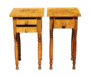 20th C Vintage Pair of Tiger Maple Nightstands / End Tables