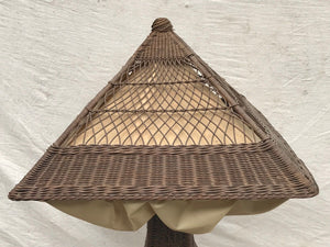 EARLY 20TH C ARTS & CRAFTS HEYWOOD WAKEFIELD WICKER FLOOR LAMP W/ SILK UNDERLAY
