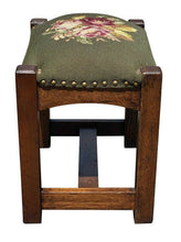 Load image into Gallery viewer, 20TH C ANTIQUE ARTS &amp; CRAFTS / MISSION OAK NEEDLEPOINT SEAT FOOTSTOOL ~ STICKLEY